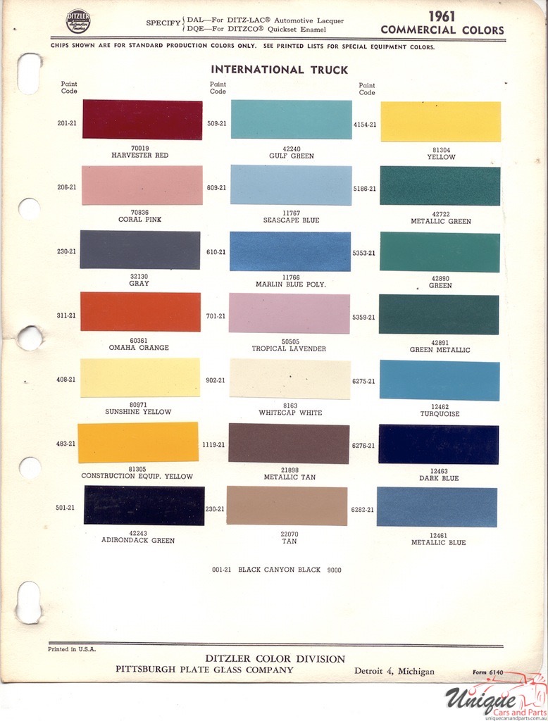 1961 International Paint Charts PPG 1